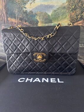 CHANEL Black Quilted Lambskin Shoulder Bag with Gold Hardware